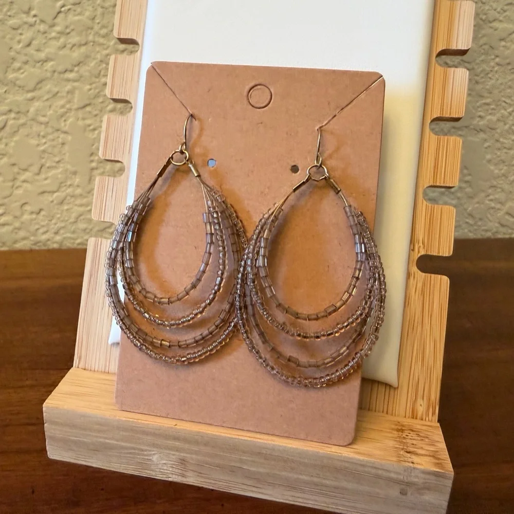 Handmade Beaded Hoop Earrings, Gold tone, GUC - Picture 3 of 5